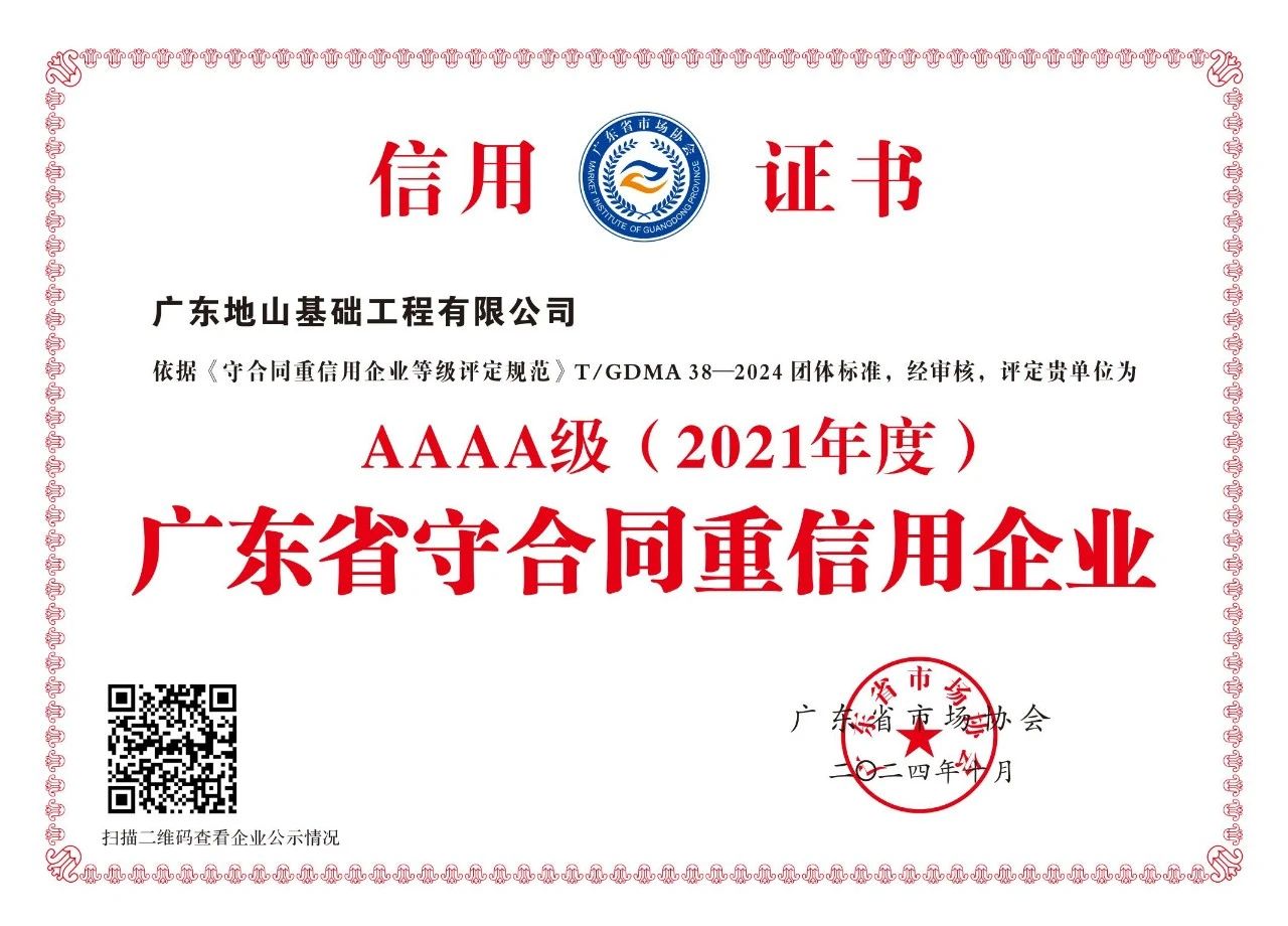 公司荣获4A级“广东省守合同重信用企业”称号